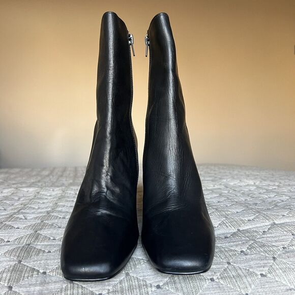 Steve Madden Lourde Black Leather Black Ankle Boot Bootie Square Toe Women 8 M - Picture 7 of 16